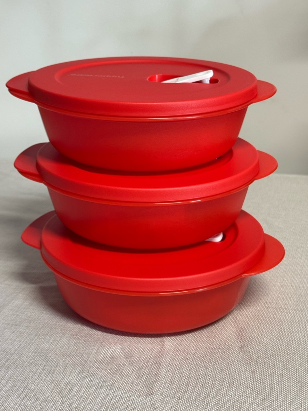 Tupperware Red Stackable Microwave Bowls with Vented Lids